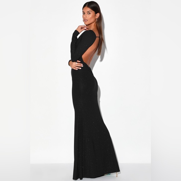 LULUS Glamorous in Glitter Black Long Sleeve Backless
Maxi Dress Gown Party‎ L - Picture 1 of 12